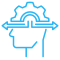 icon of a human head with a cog and arrows representing decision intelligence & analytics consulting