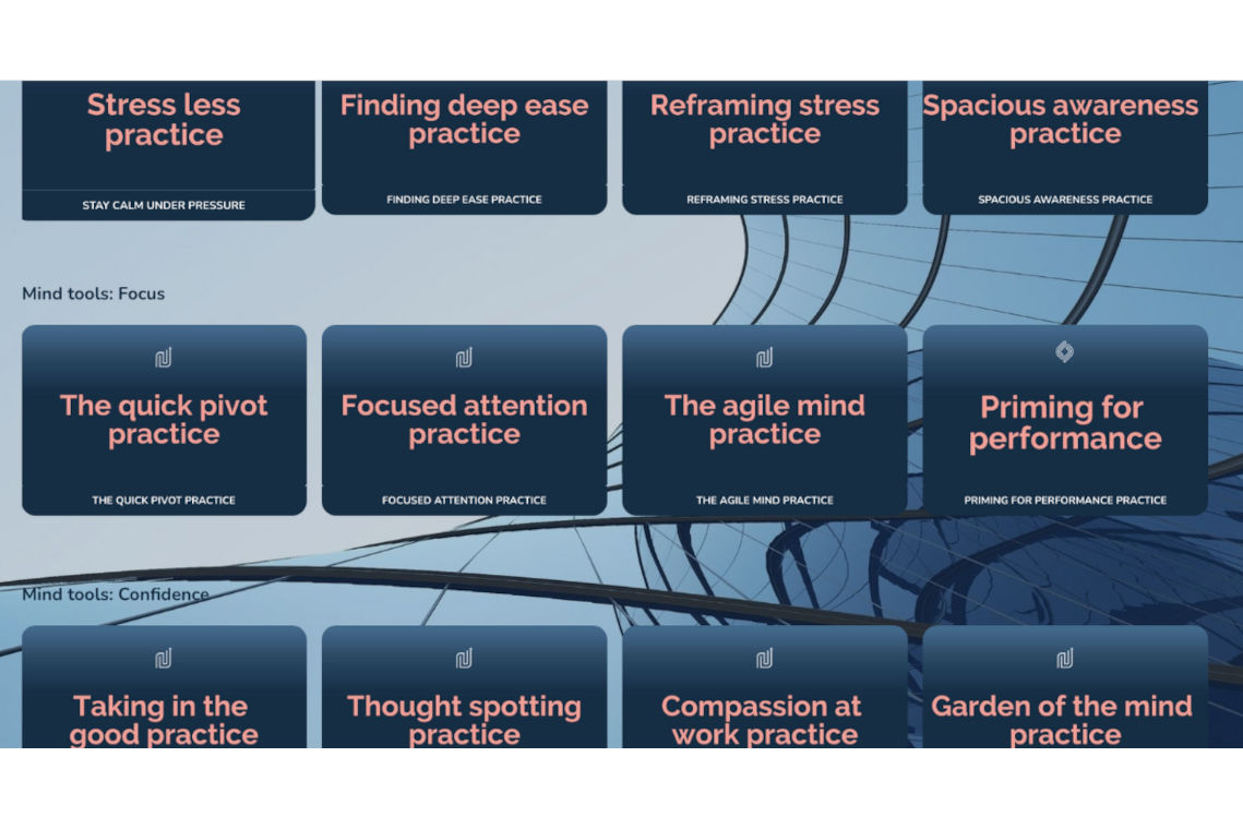 next level women - 3 rows of 4 mind and body learning options in the portal